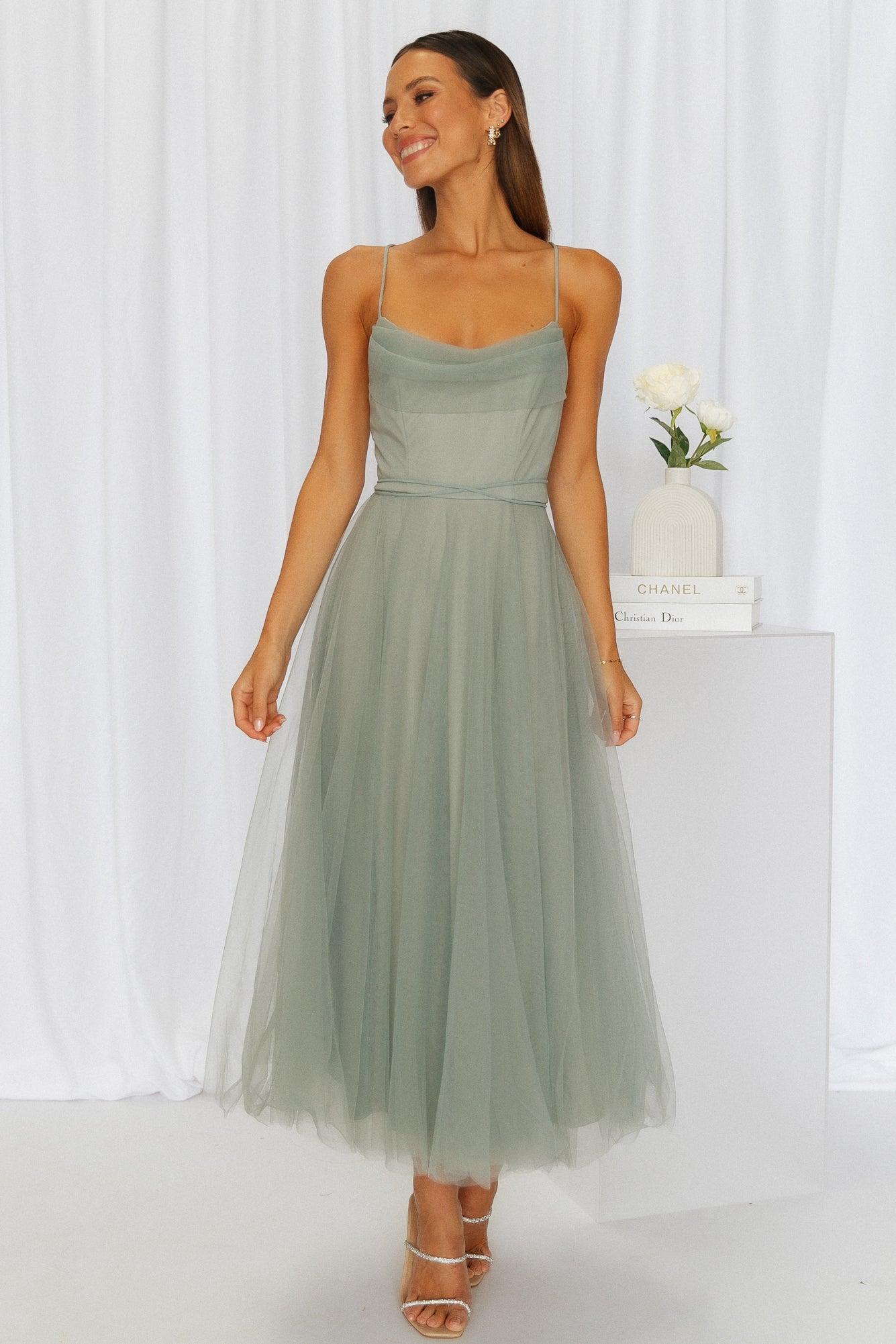 Signal My Way Tulle Midi Dress Sage Product Image