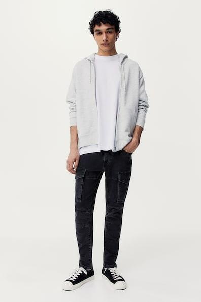 H & M - Slim Cargo Jeans - Black Product Image