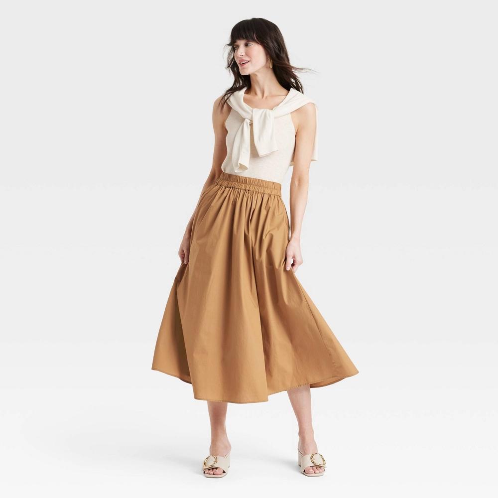 Womens A-Line Midi Picnic Skirt - A New Day Brown XS Product Image