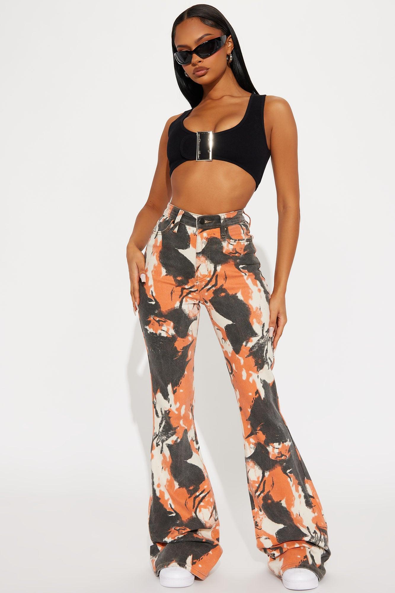 Tall Always Standing Out Stretch Print Flare Jeans - Orange Product Image