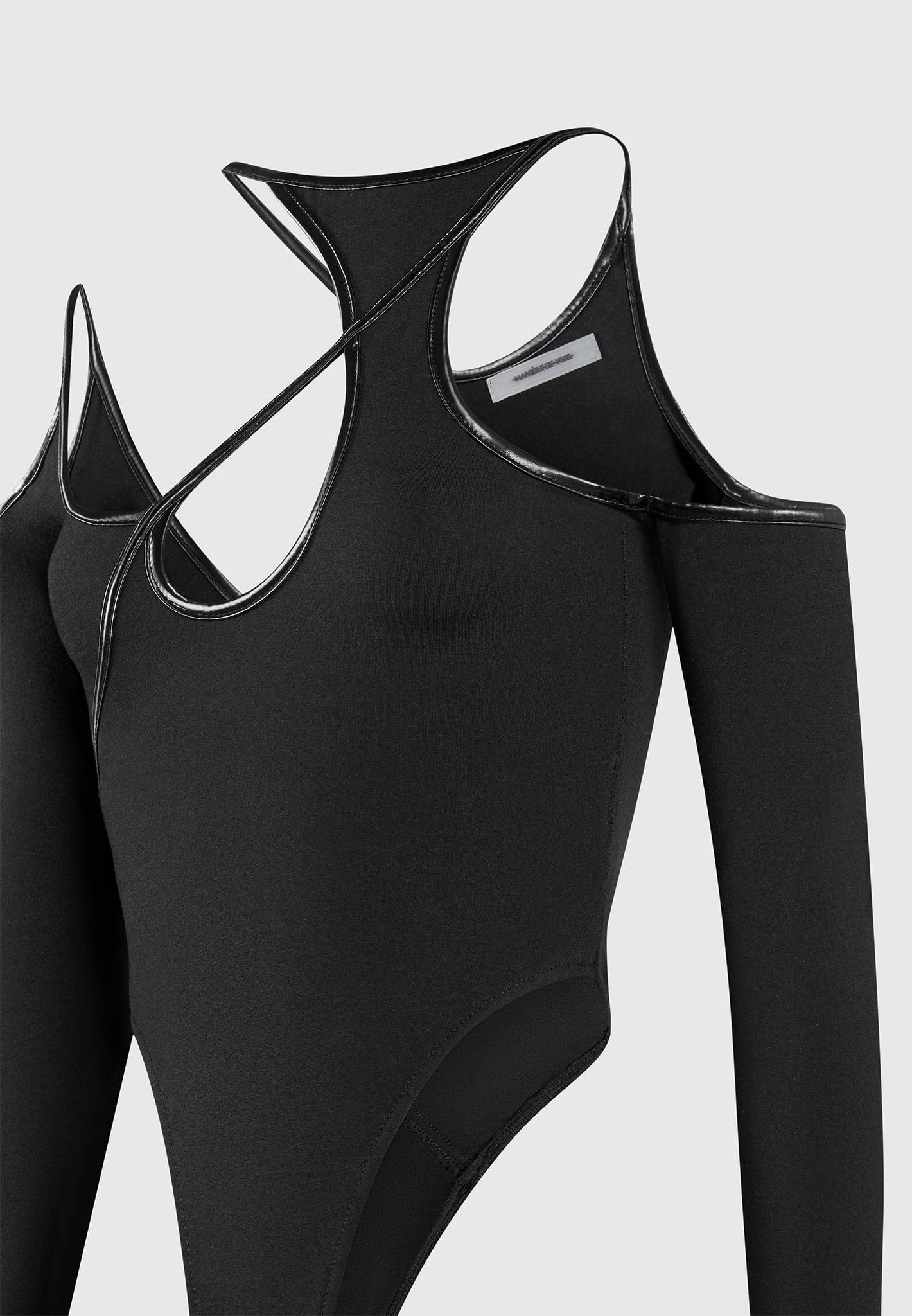 Contrast Asymmetric Bodysuit - Black / Black / WMN3167-01 Product Image