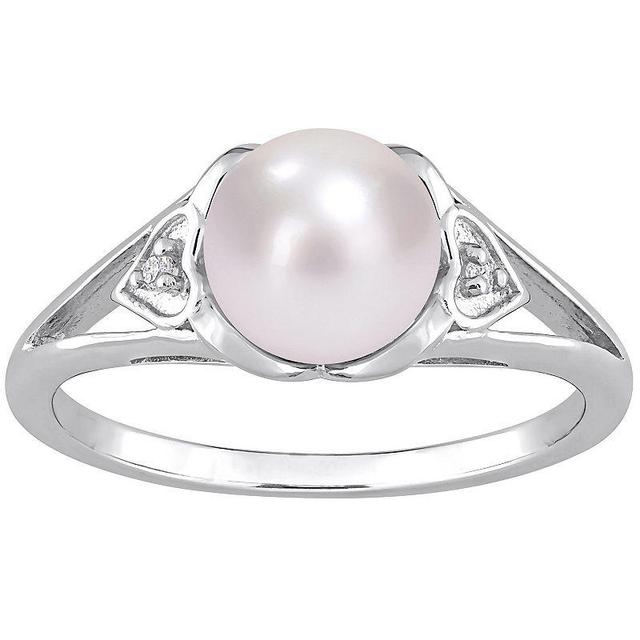 Stella Grace Sterling Silver Freshwater Cultured Pearl & Diamond Accent Split-Shank Ring, Womens Product Image