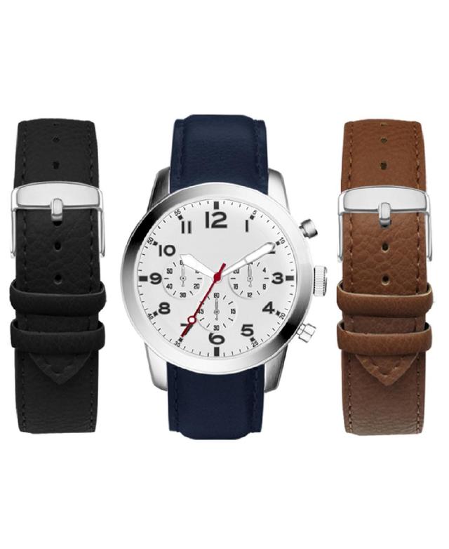 American Exchange Mens Navy Leather Strap Watch 44mm Gift Set Product Image