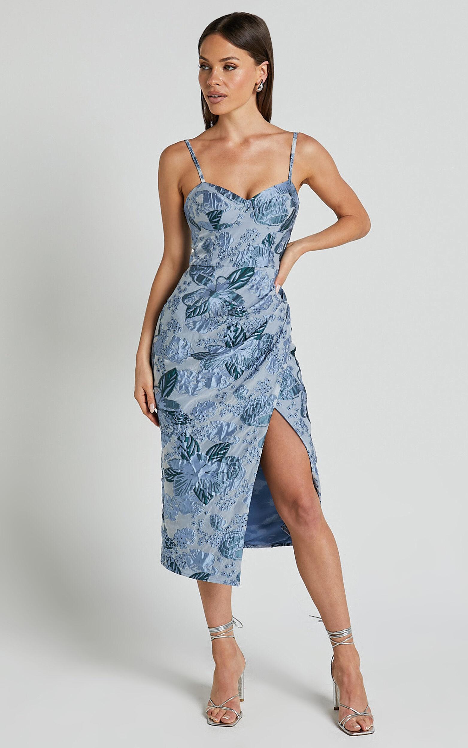 Alvera Midi Dress - Bustier Brailey Jacquard Midi Dress in Light Blue Product Image