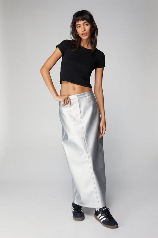 Premium Faux Leather Metallic Maxi Skirt Product Image