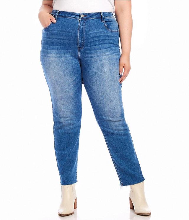 Karen Kane Plus Size High Rise Raw Hem Straight Leg Jeans Product Image