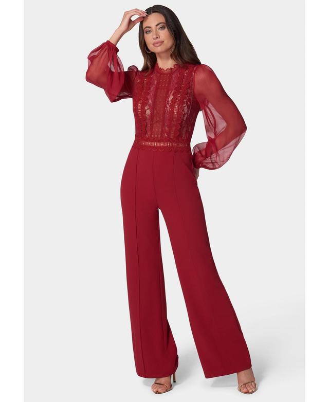 Bebe Womens Lace Top Straight Leg Jumpsuit Red Product Image