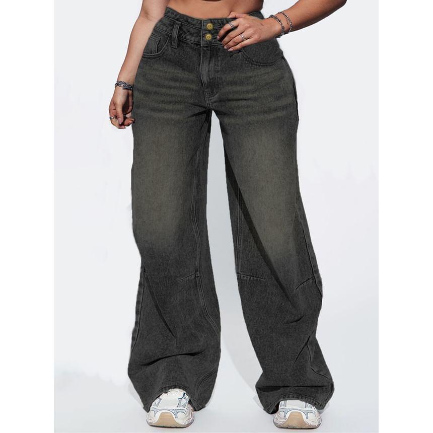 High Waist Washed Wide Leg Jeans Product Image