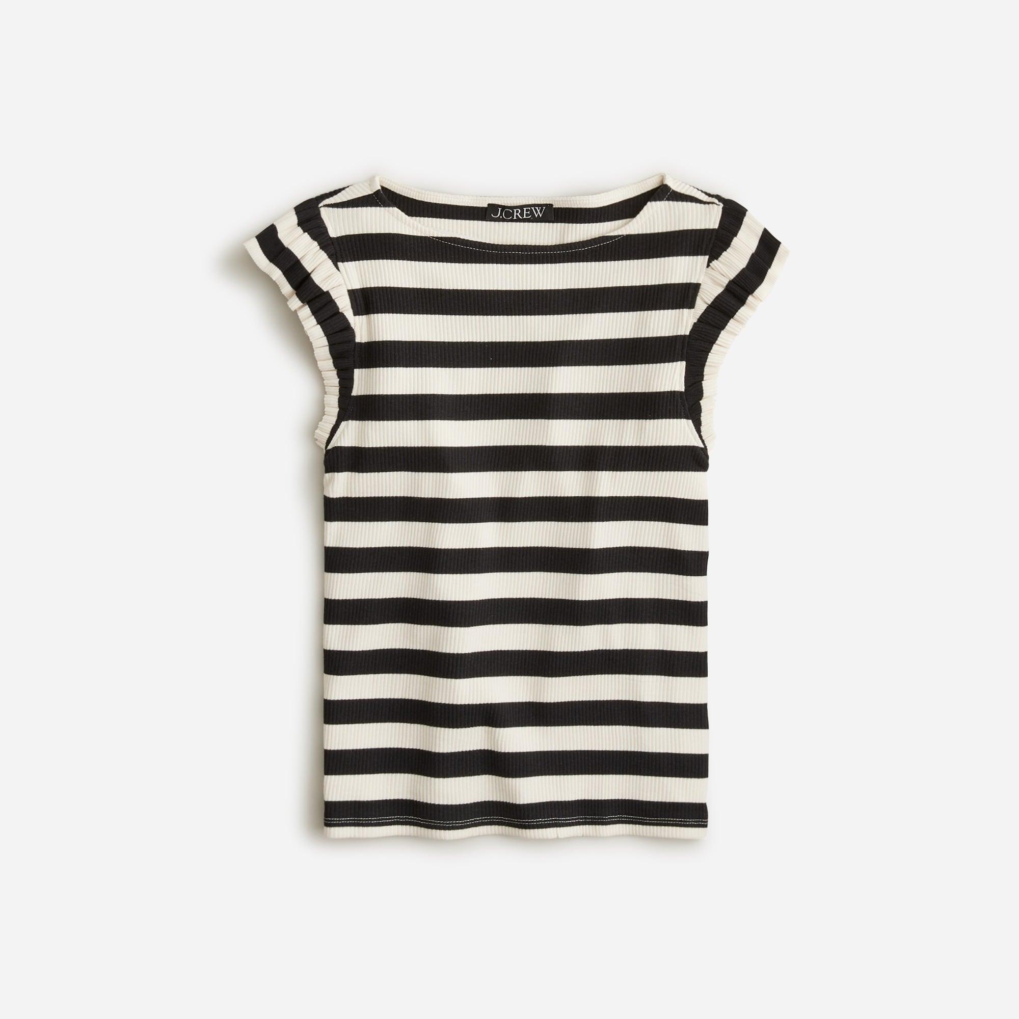 Vintage rib ruffle boatneck tank top in stripe Product Image