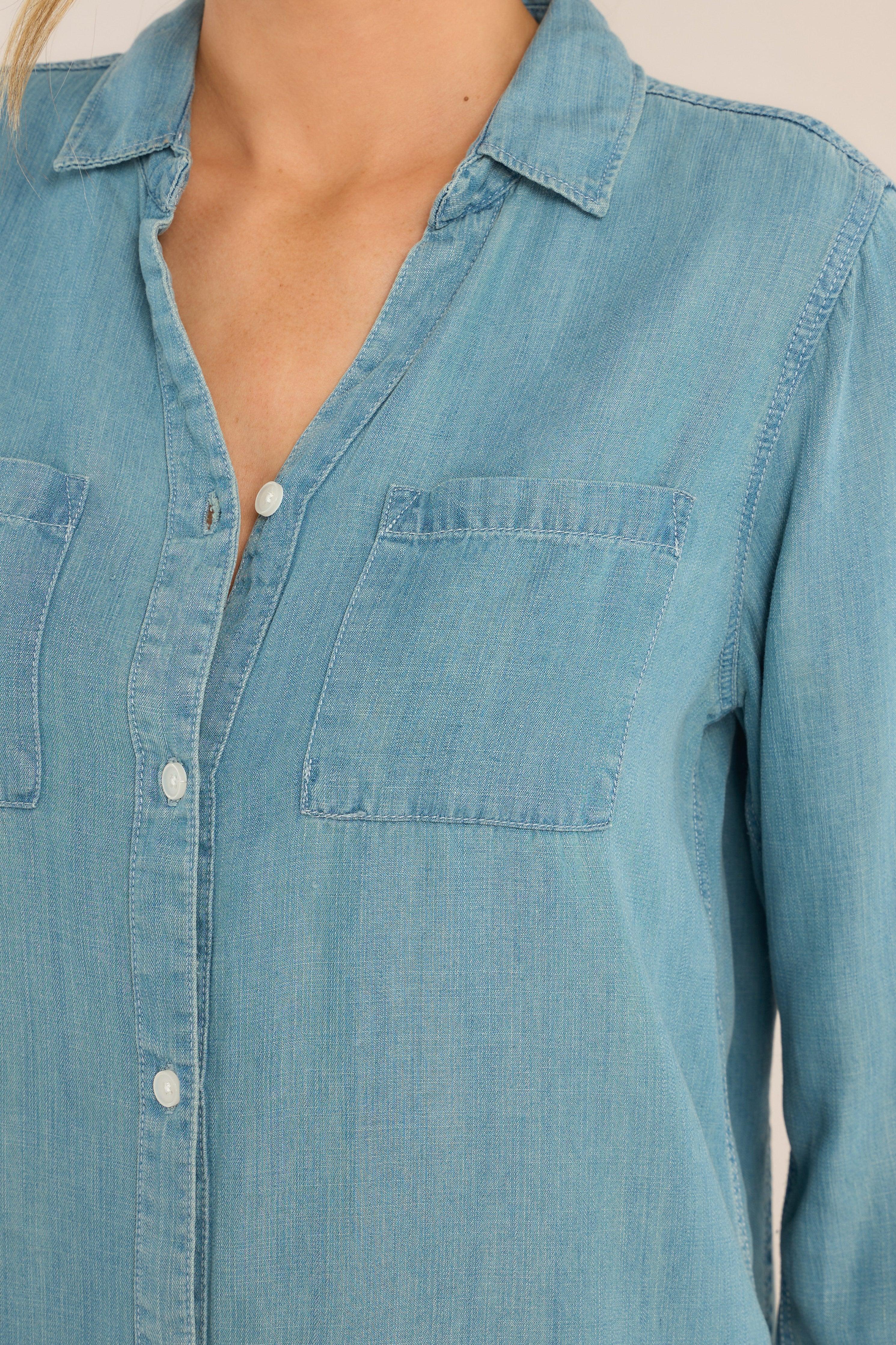 Thread & Supply Ginger Western Wash Chambray Top Blue Product Image