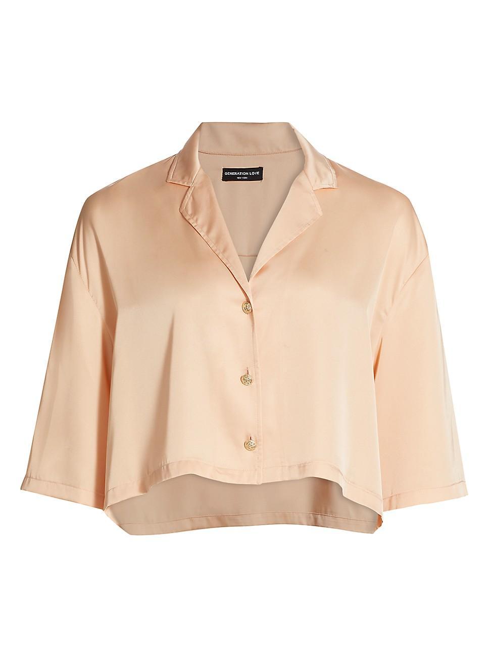 Womens Kenzie Cropped Satin Shirt Product Image