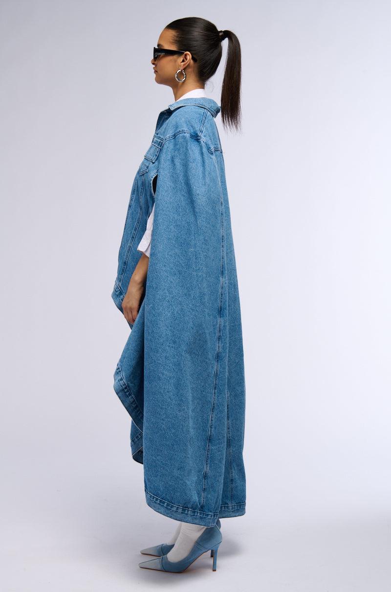 DON'T TALK LOUD MAXI DENIM PONCHO Product Image