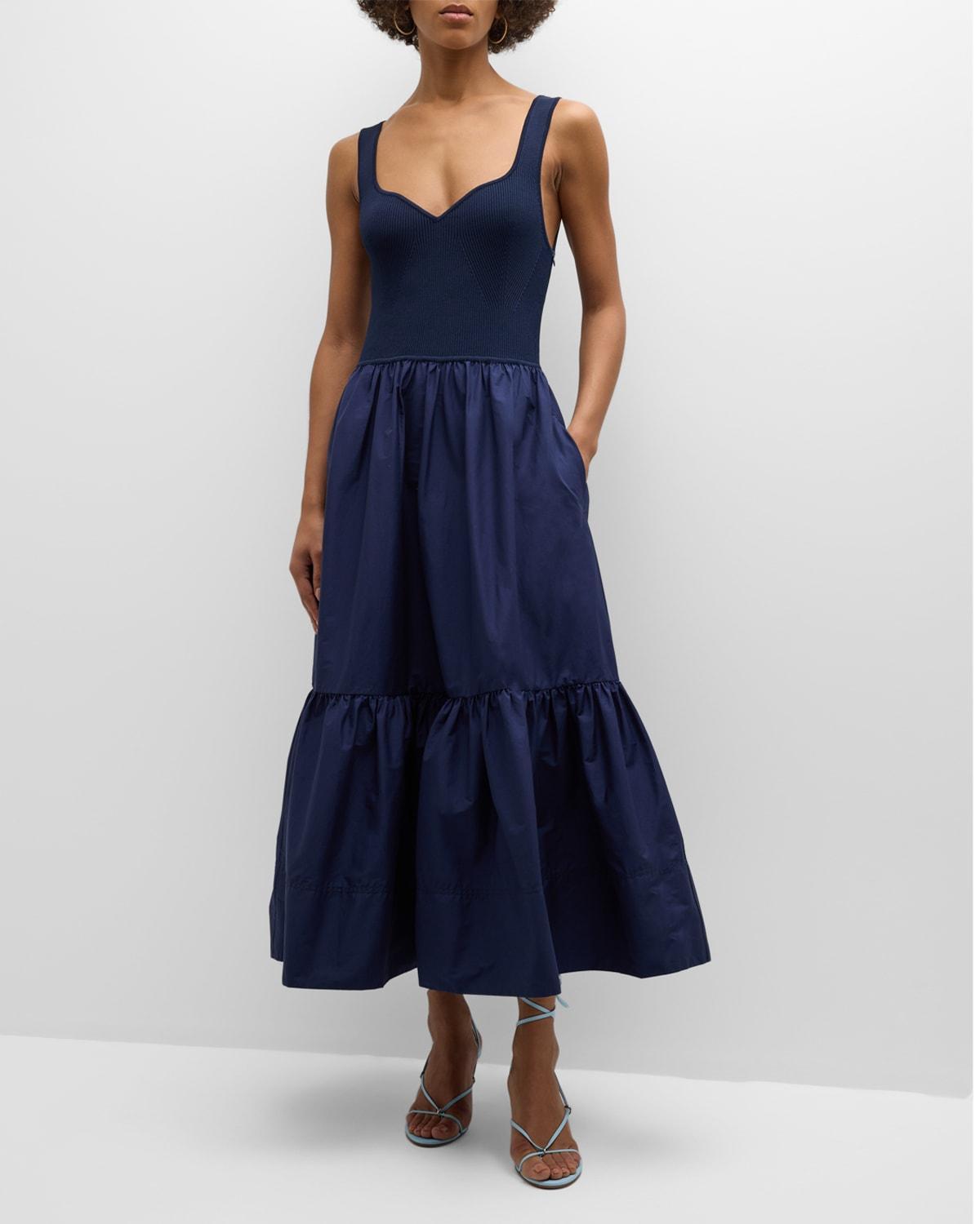 Josephina Sleeveless Rib and Poplin Midi Dress Product Image