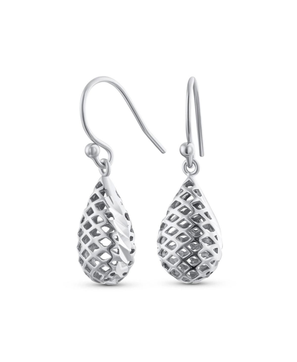 Bling Jewelry Basket Weave Puffed Pear Shaped Rain Drop Teardrop Earrings For Women Fishhook Sterling Silver 1.2 Inch Product Image