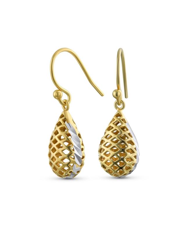 Bling Jewelry Basket Weave Puffed Pear Shaped Rain Drop Teardrop Earrings For Women Fishhook Yellow Gold Plated Sterling Silver 1.2 Inch Product Image