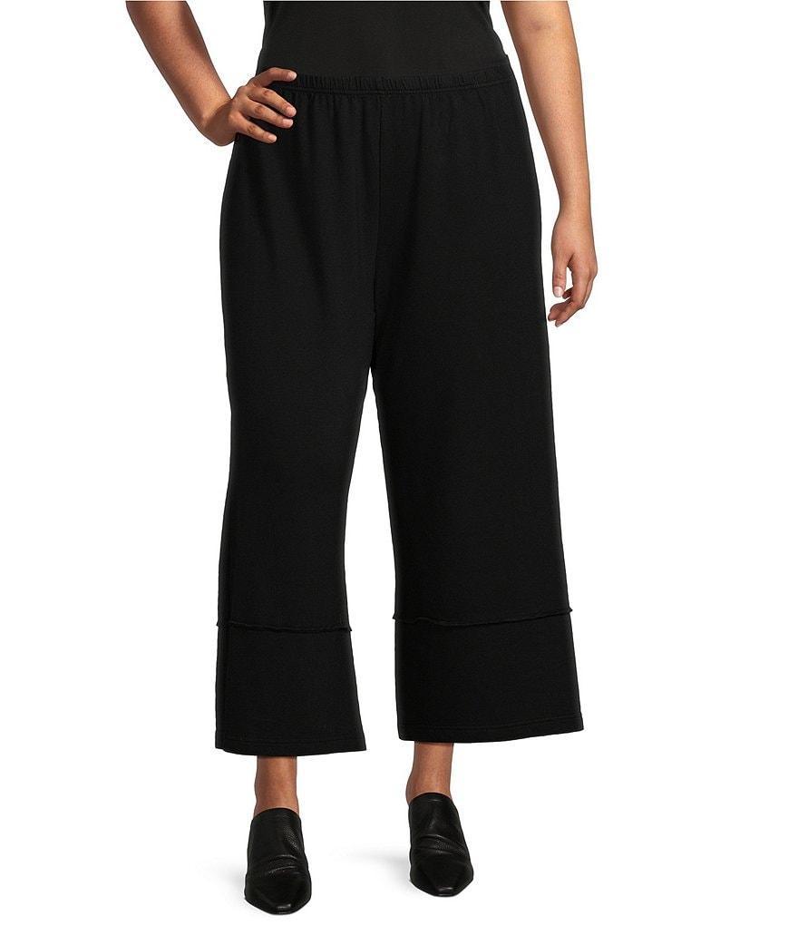 Bryn Walker Plus Size Bamboo French Terry Elastic Waist Wide Leg Cropped Pants Product Image