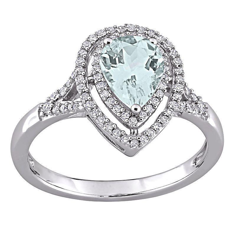 Stella Grace 14k White Gold Aquamarine & 1/4 Carat T.W. Diamond Teardrop Halo Ring, Womens Multicolor Product Image