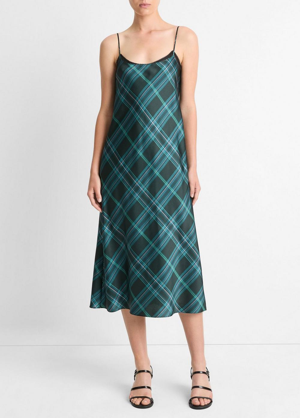 Plaid Lace-Trim Slip Dress Product Image