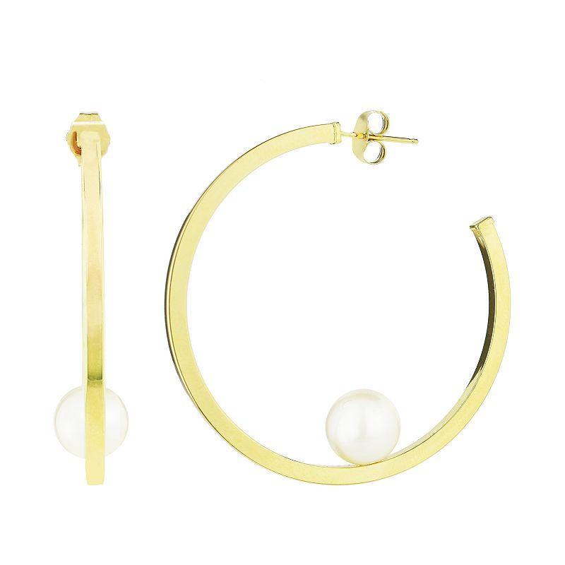 Jewelmak 14k Gold Freshwater Cultured Pearl Hoop Earrings, Womens Product Image