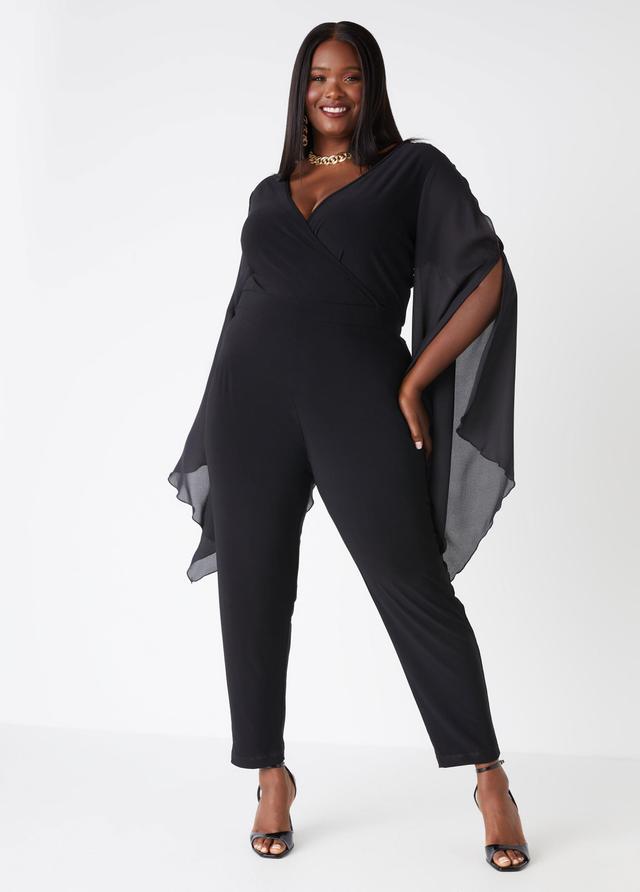 Plus Size Drama Sleeved Faux Wrap Jumpsuit Ashley Stewart Product Image