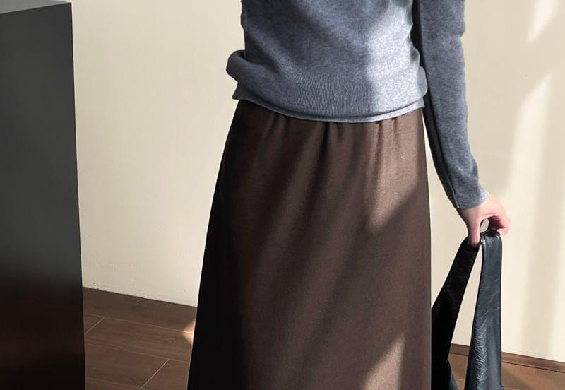 Elastic Waist Plain Maxi A-Line Skirt Product Image