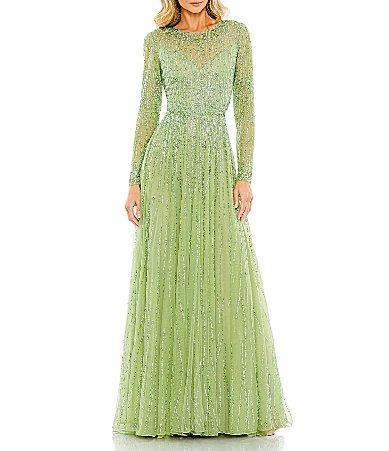 Womens Sequined Long-Sleeve Illusion Gown Product Image