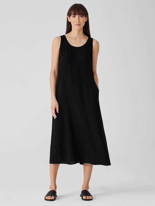 EILEEN FISHER Silk Georgette Crepe Scoop Neck Dressfemale Product Image