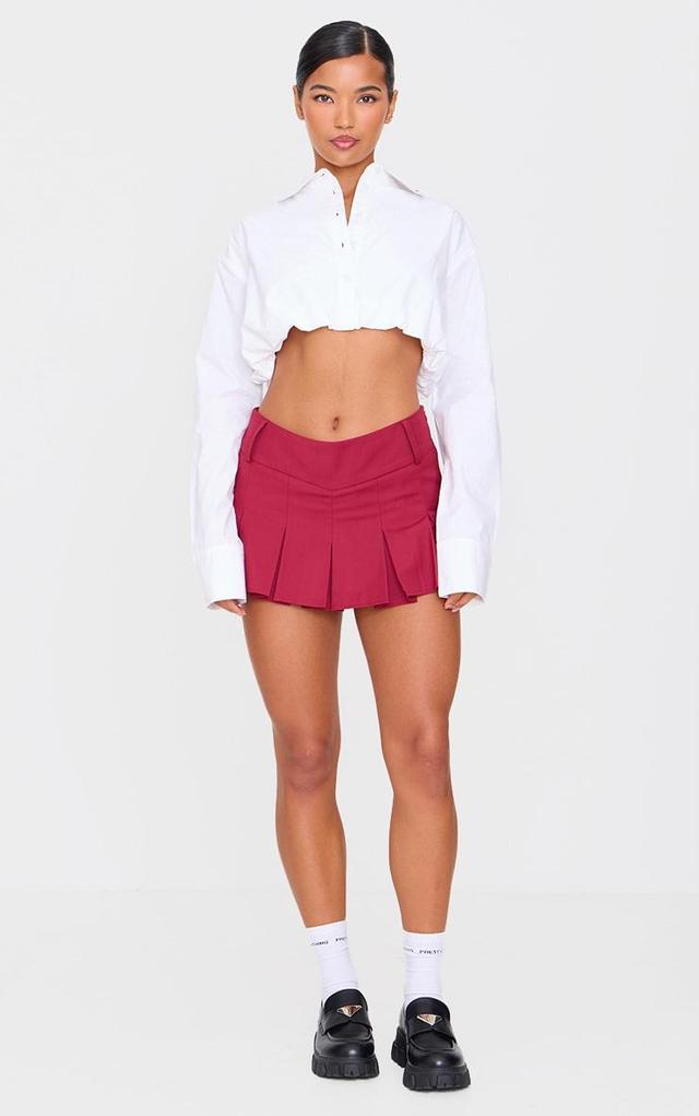 Burgundy Dip Waist Tailored Woven Pleated Mini Skort Product Image