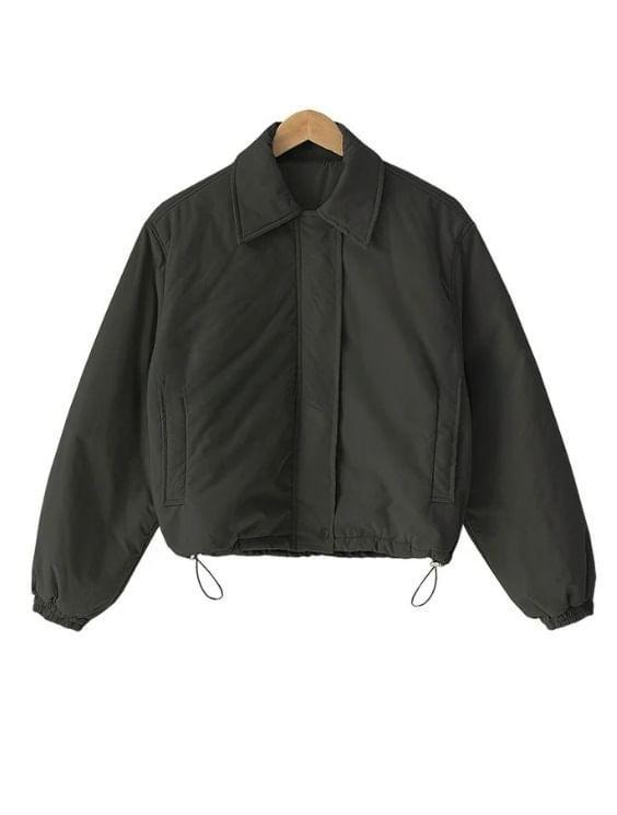 Long Sleeve Plain Padded Zip-Up Bomber Jacket Product Image