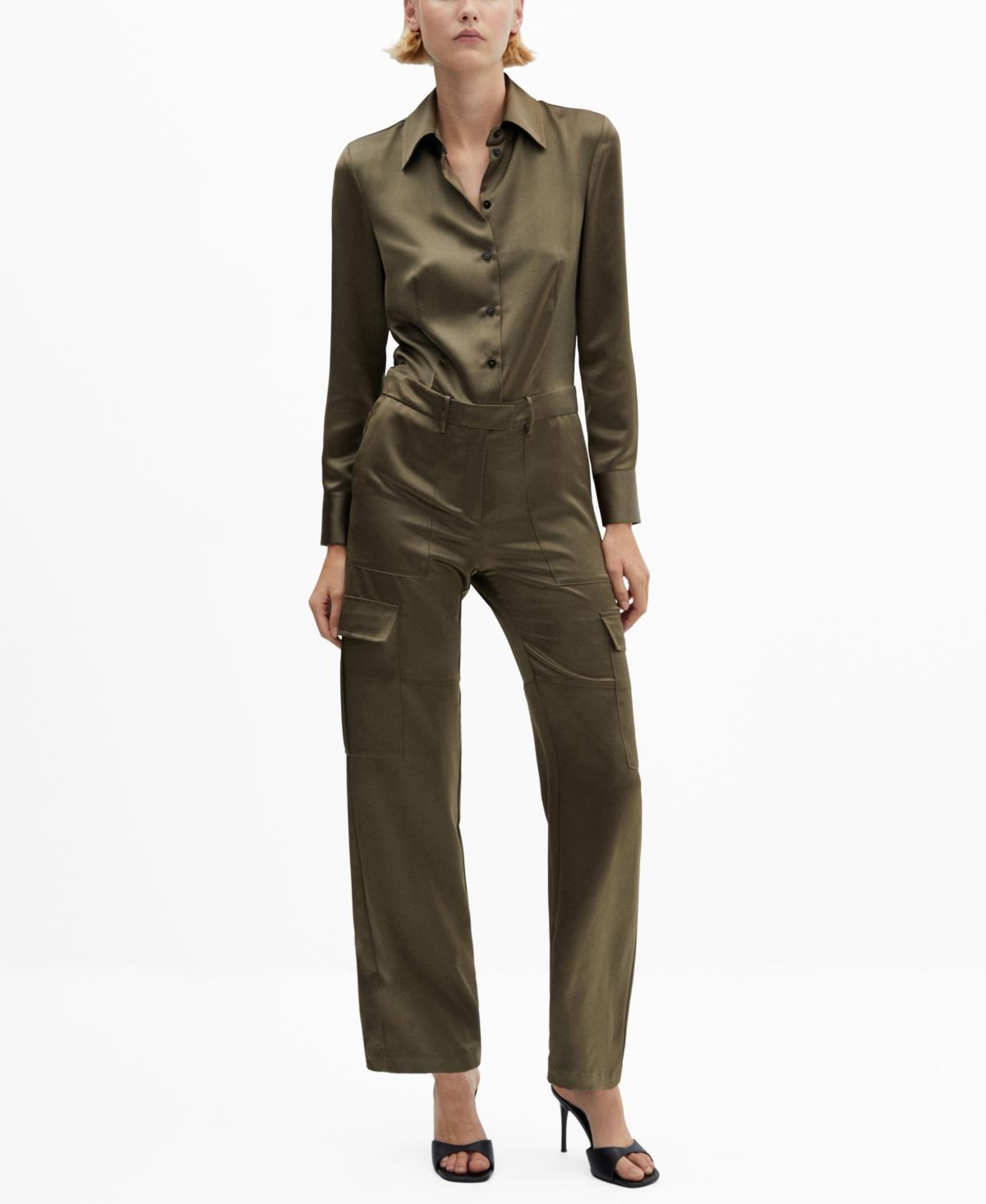 Mango Womens Satin Cargo Jumpsuit Product Image