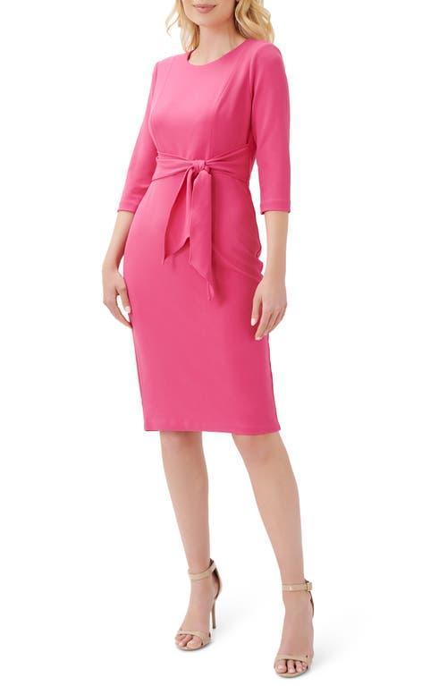 Adrianna Papell Stretch Crepe Crew Neck Tie Waist 34 Sleeve Midi Sheath Dress Product Image