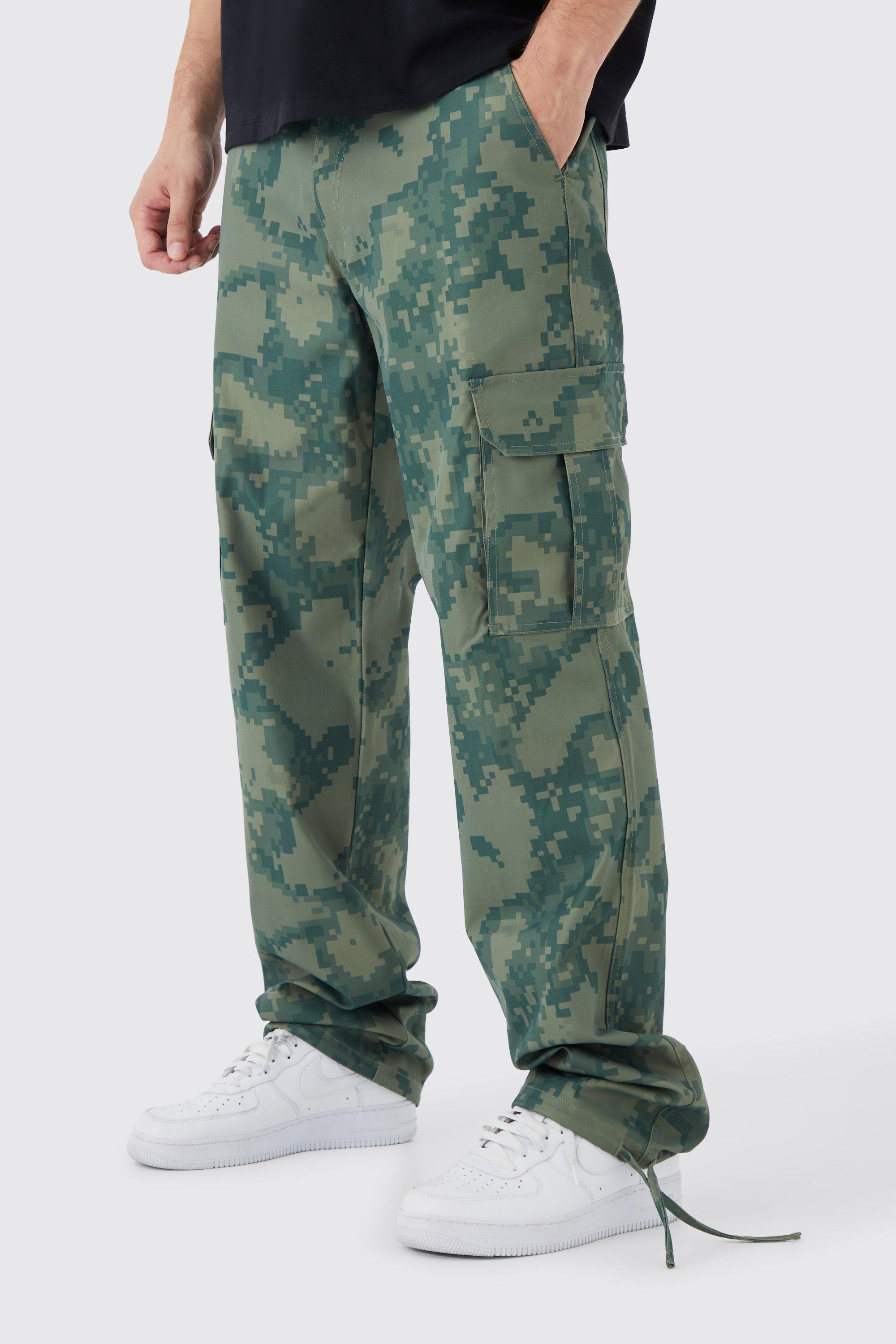 Tall Fixed Waist Relaxed Pixel Camo Cargo Pants | boohooMAN USA Product Image