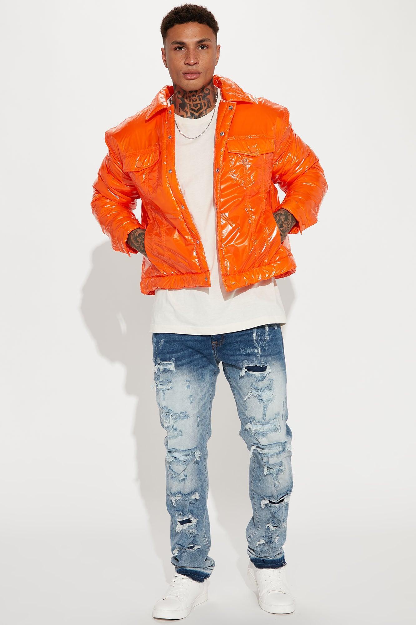 Posted Shiny Nylon Trucker Jacket - Orange Product Image