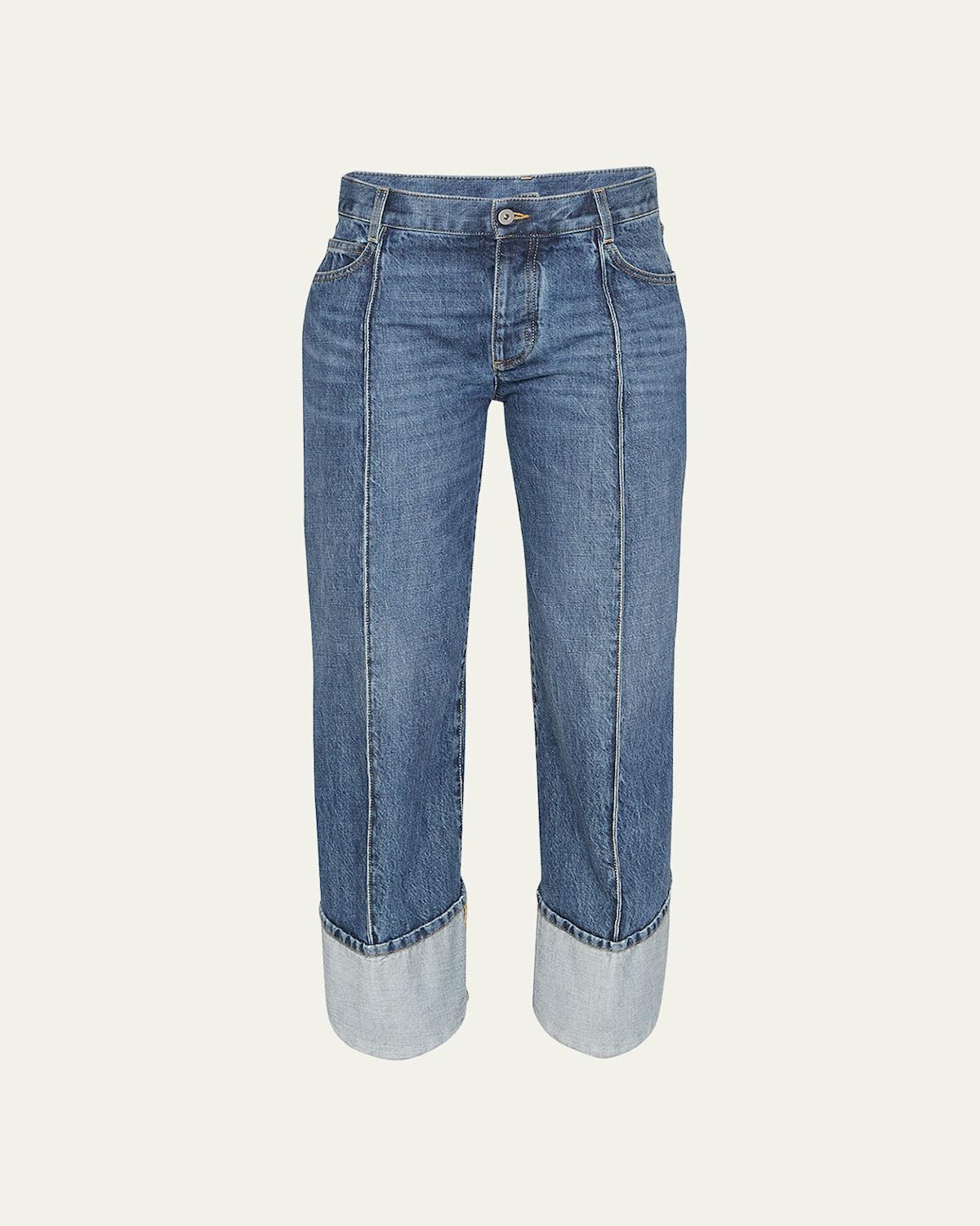 Womens Pleated Rolled-Cuff Jeans Product Image