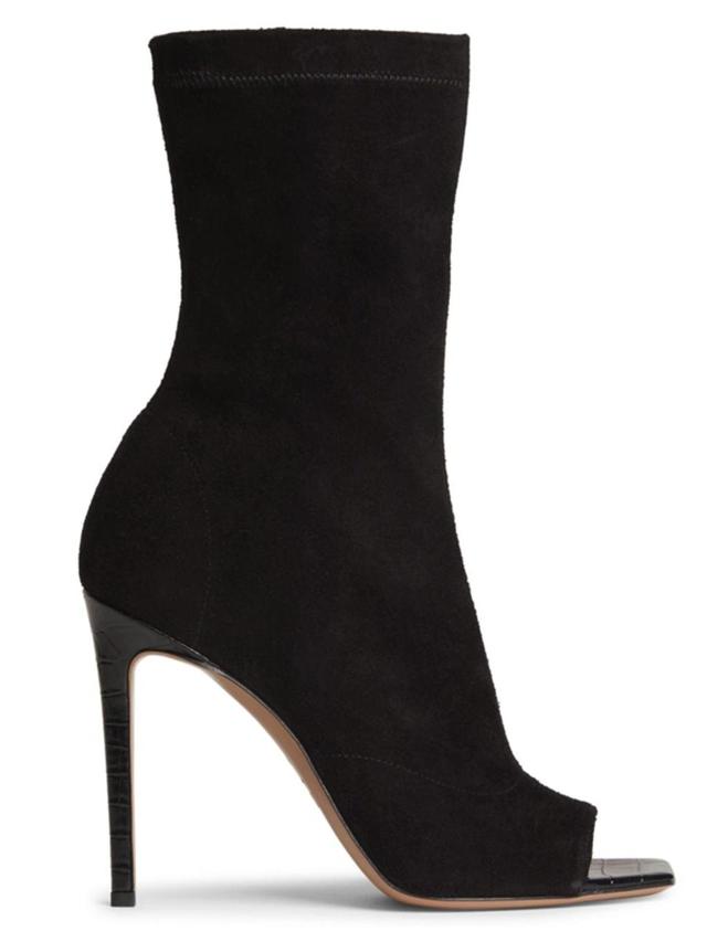 Amanda Stretch Suede Open-toe Booties In Off Black Product Image