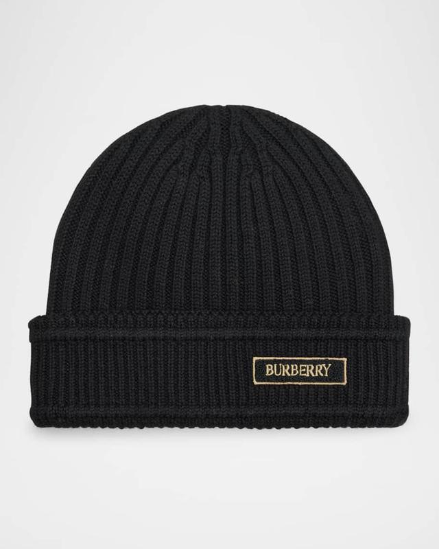 Men's Ribbed Wool Logo Beanie Hat Product Image