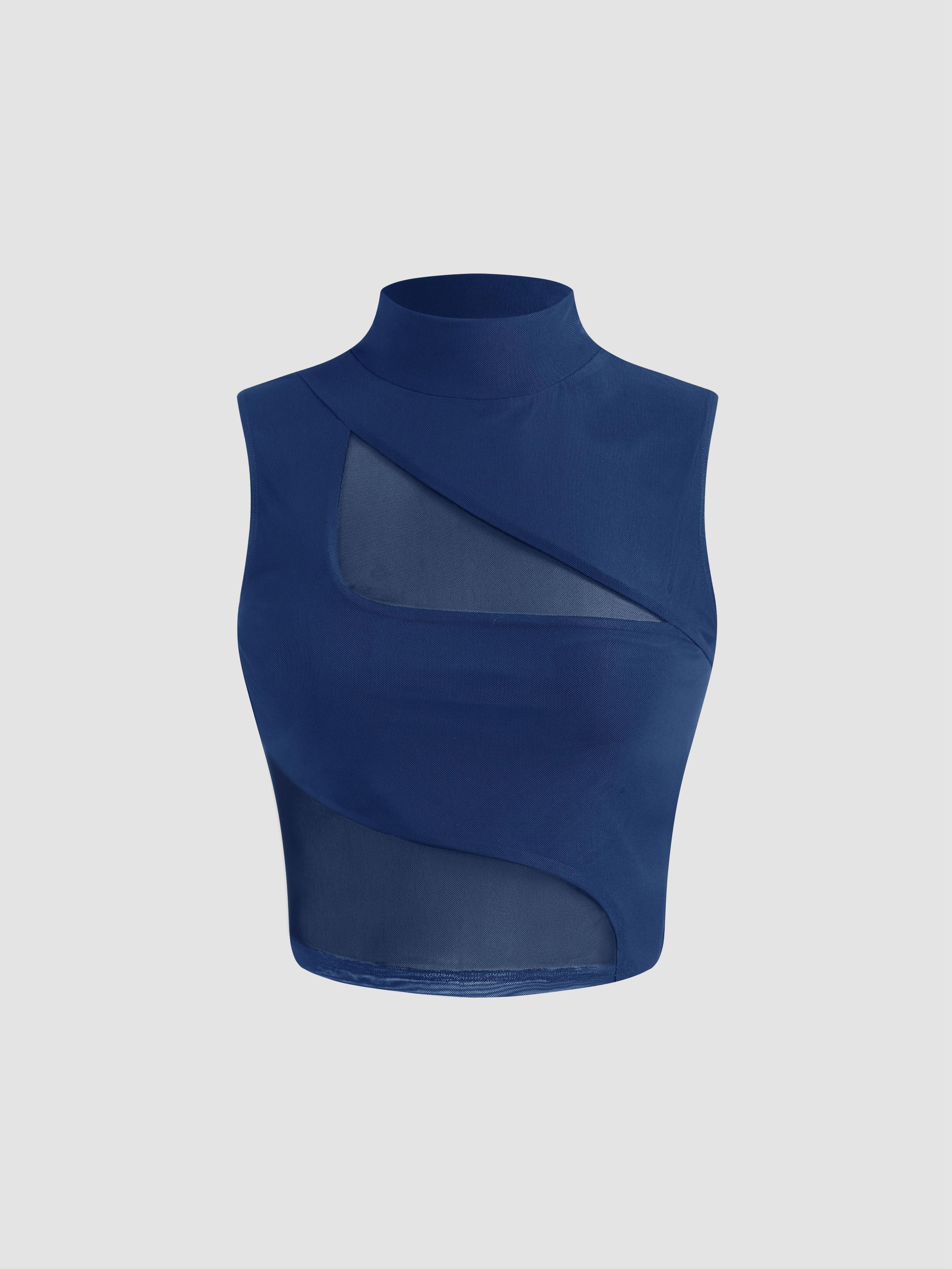 Mesh High Neck Patched Crop Tank Top Product Image