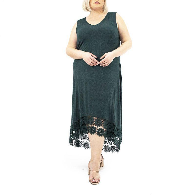 Plus Size Nina Leonard High Low Crochet Dress, Womens Green Product Image