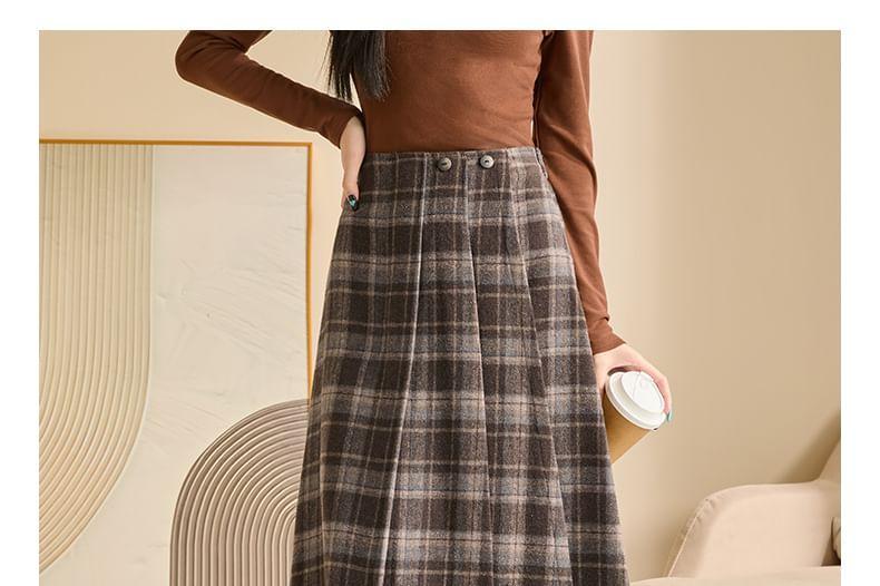 High Rise Plaid Midi A-Line Wrap Skirt Product Image