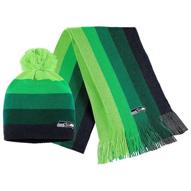 Womens WEAR by Erin Andrews Neon Seattle Seahawks Ombre Pom Knit Hat and Scarf Set Product Image