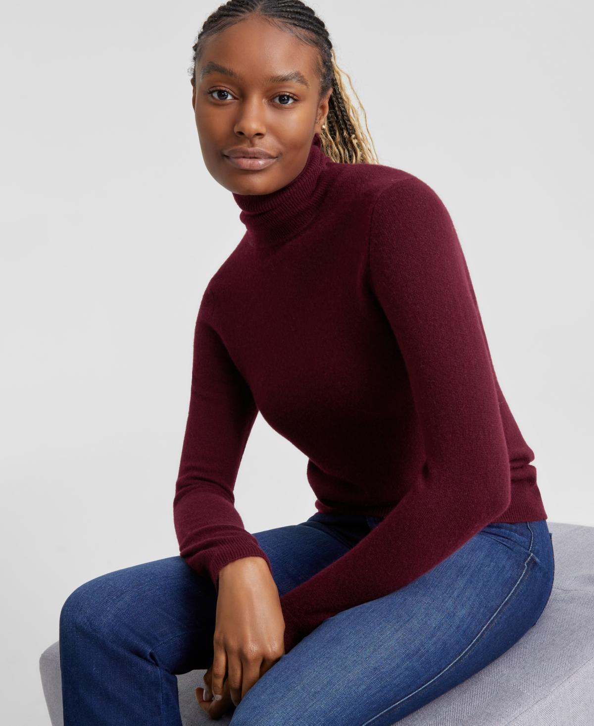 Charter Club 100% Cashmere Womens Turtleneck Sweater, Regular & Petites, Created for Macys Product Image