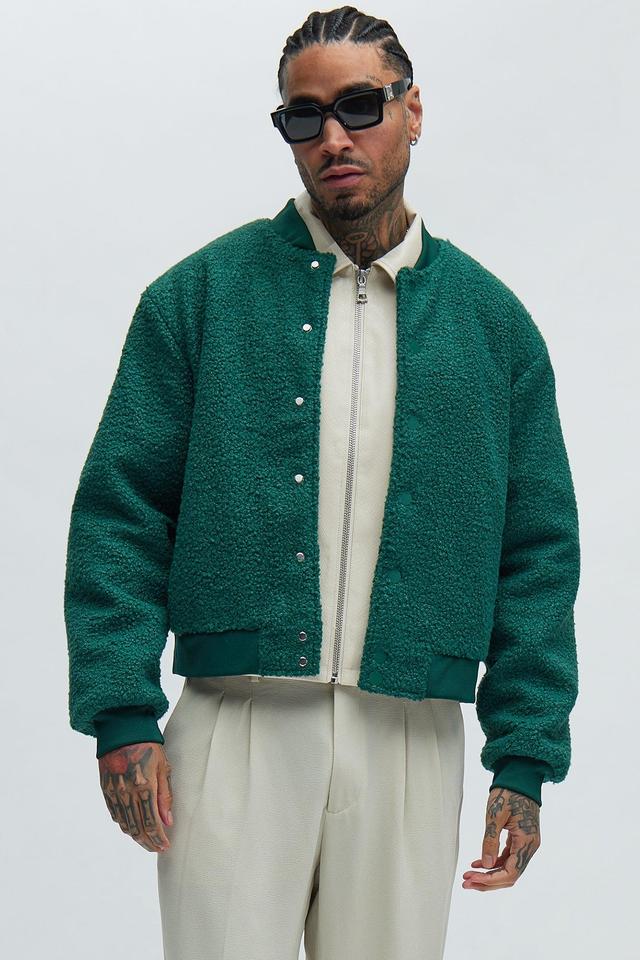 End Up Boucle Varsity Jacket - Green Product Image