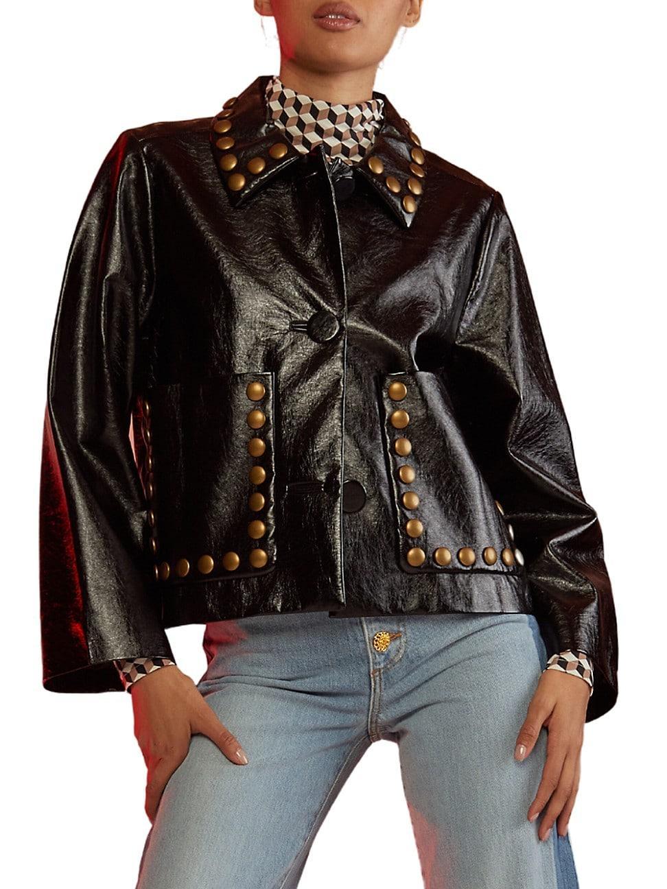 Womens Studded Faux Leather Jacket Product Image