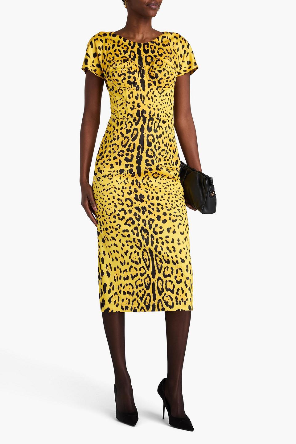 DOLCE & GABBANA Leopard-print Satin Mini Dress In Yellow Product Image