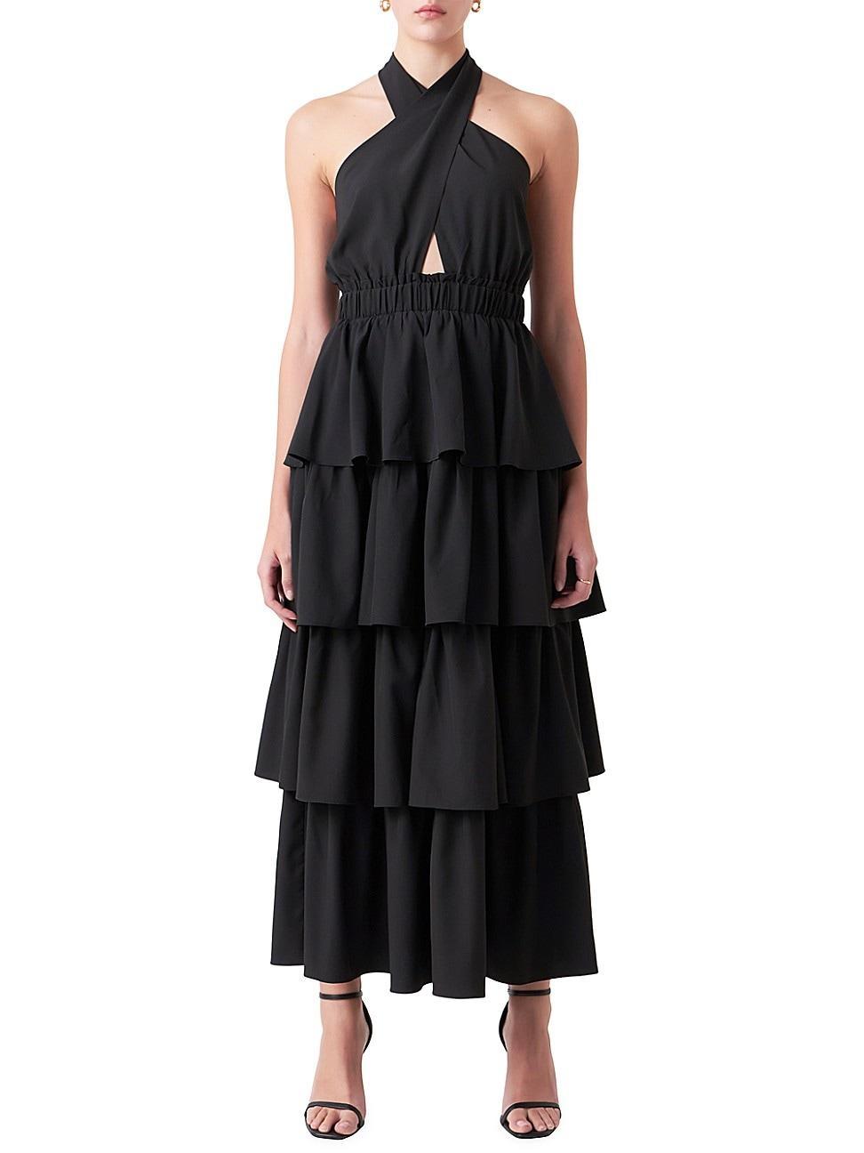 Womens Crossed Halter Neck Tiered Maxi Dress Product Image