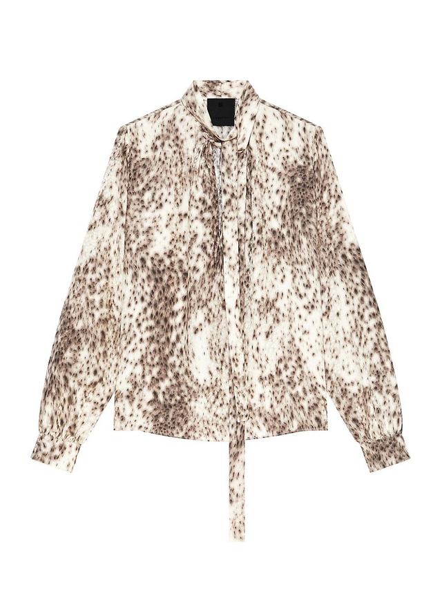 Womens Blouse In Silk With Snow Leopard Print And Lavalliere Product Image