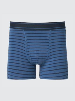 Mens Cotton Boxer Briefs Striped with Deodorizing Blue XL UNIQLO US Product Image