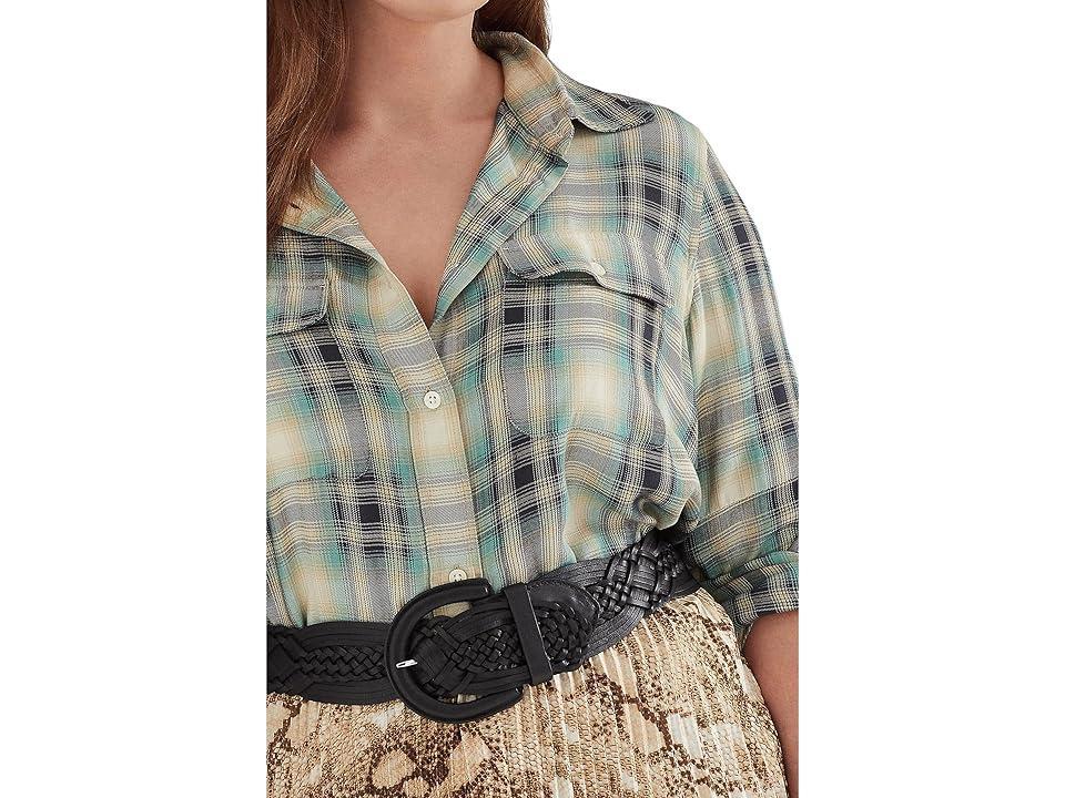 LAUREN Ralph Lauren Plus Size Oversized Plaid Twill Shirt (Blue/Green ) Women's Clothing Product Image