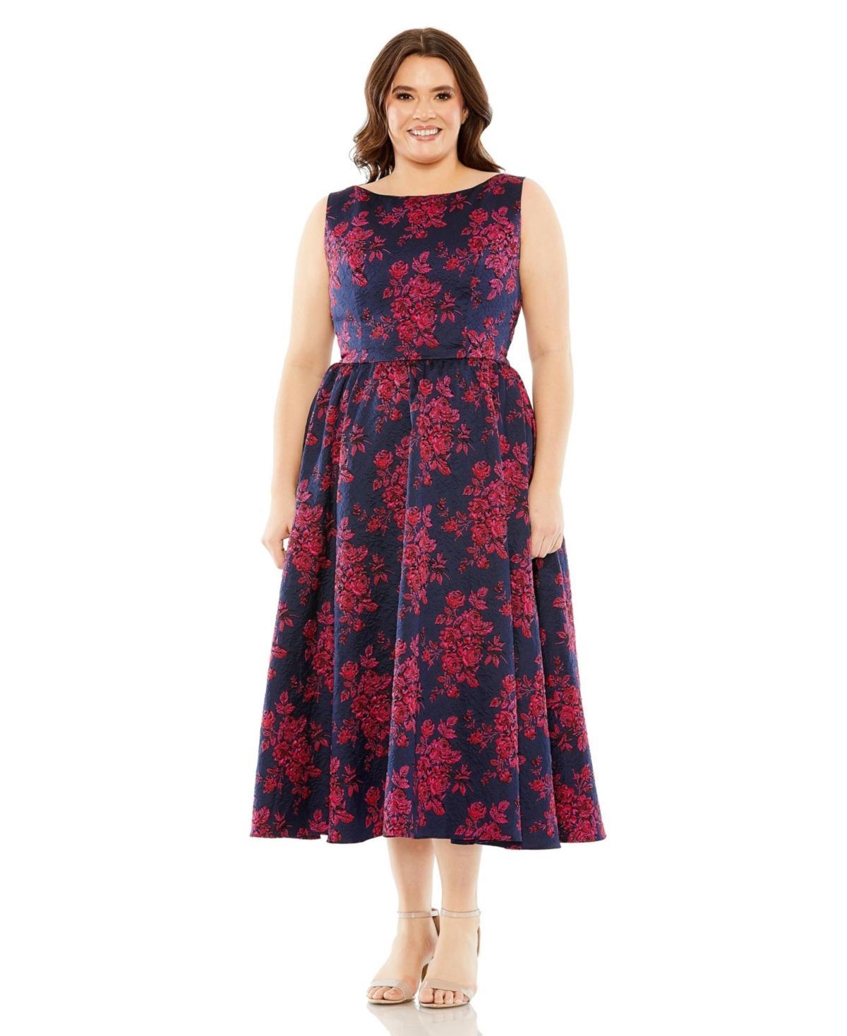 Mac Duggal Womens Plus Size Sleeveless Floral Embroidered Dress product image