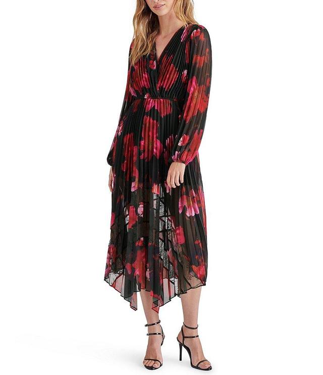 Steve Madden Ari Chiffon Floral Print V-Neck Long Sleeve Maxi Dress Product Image